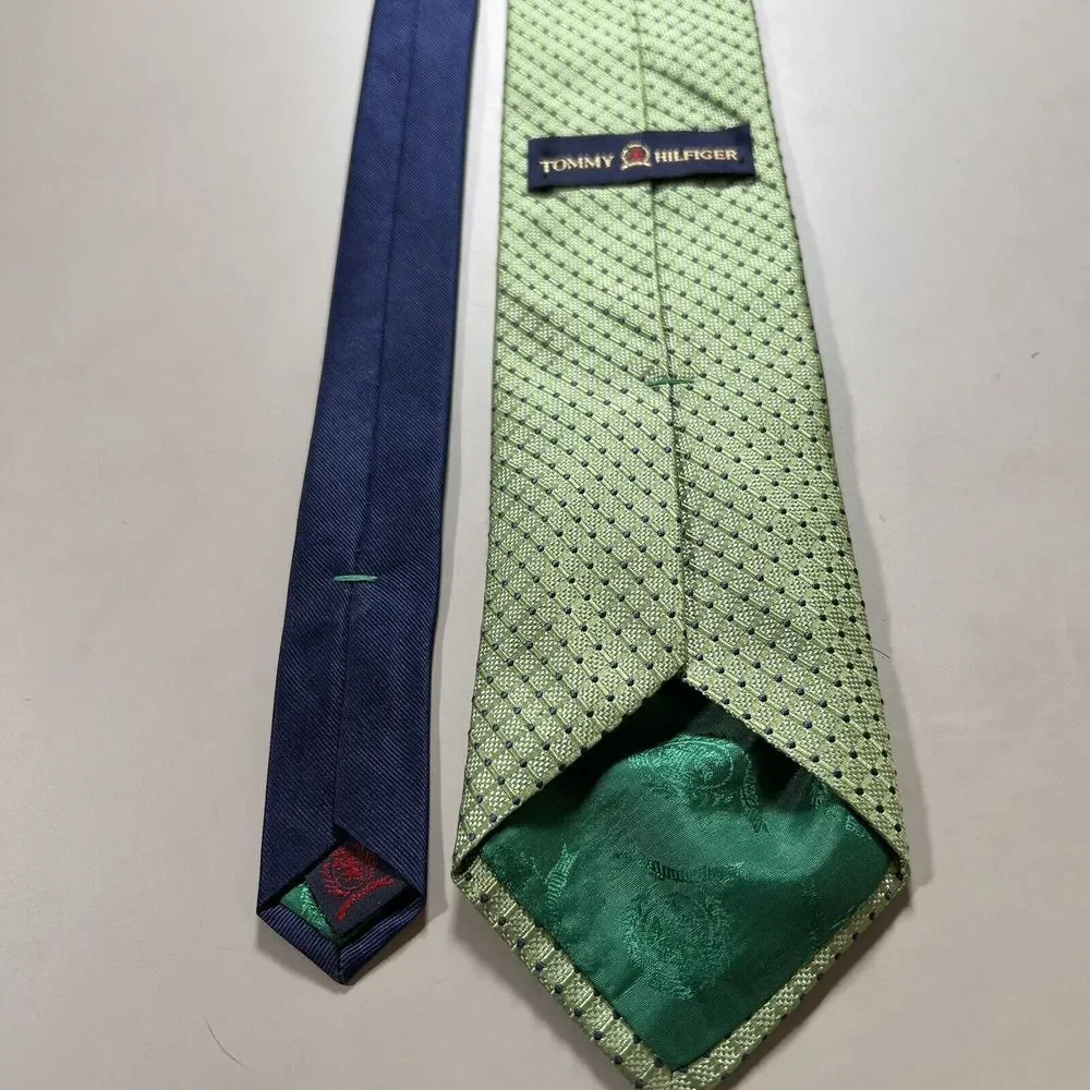 Men's Vintage Tommy‎ Hilfiger Silk Tie Necktie MADE IN USA Two Tone Blue Green